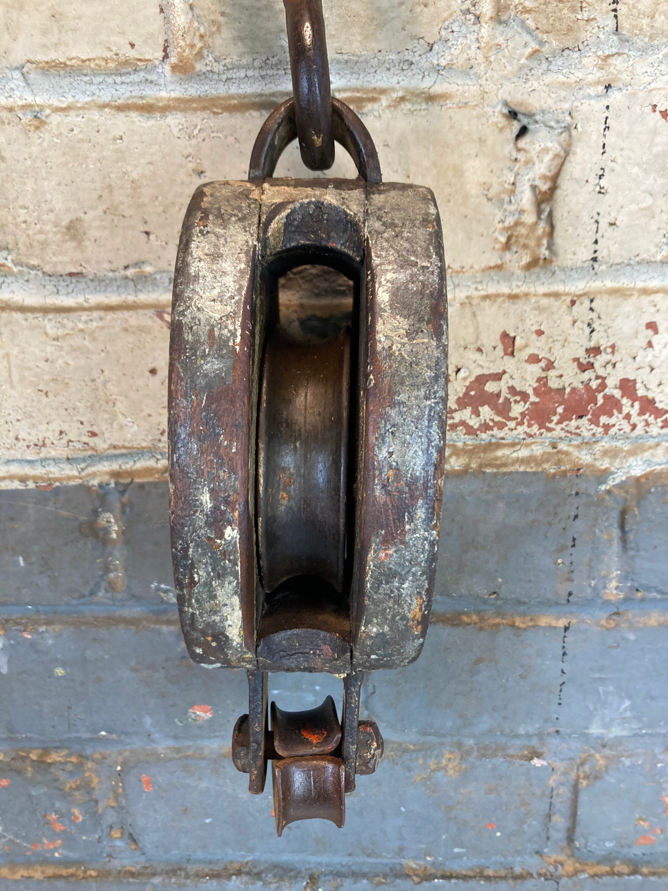 Antique Wooden Pulley Block and Tackle, Barn Pulley, Shipyard