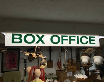 An Authentic Retired Green and White Acrylic 36" Theater BOX OFFICE Light Up Sign Panel