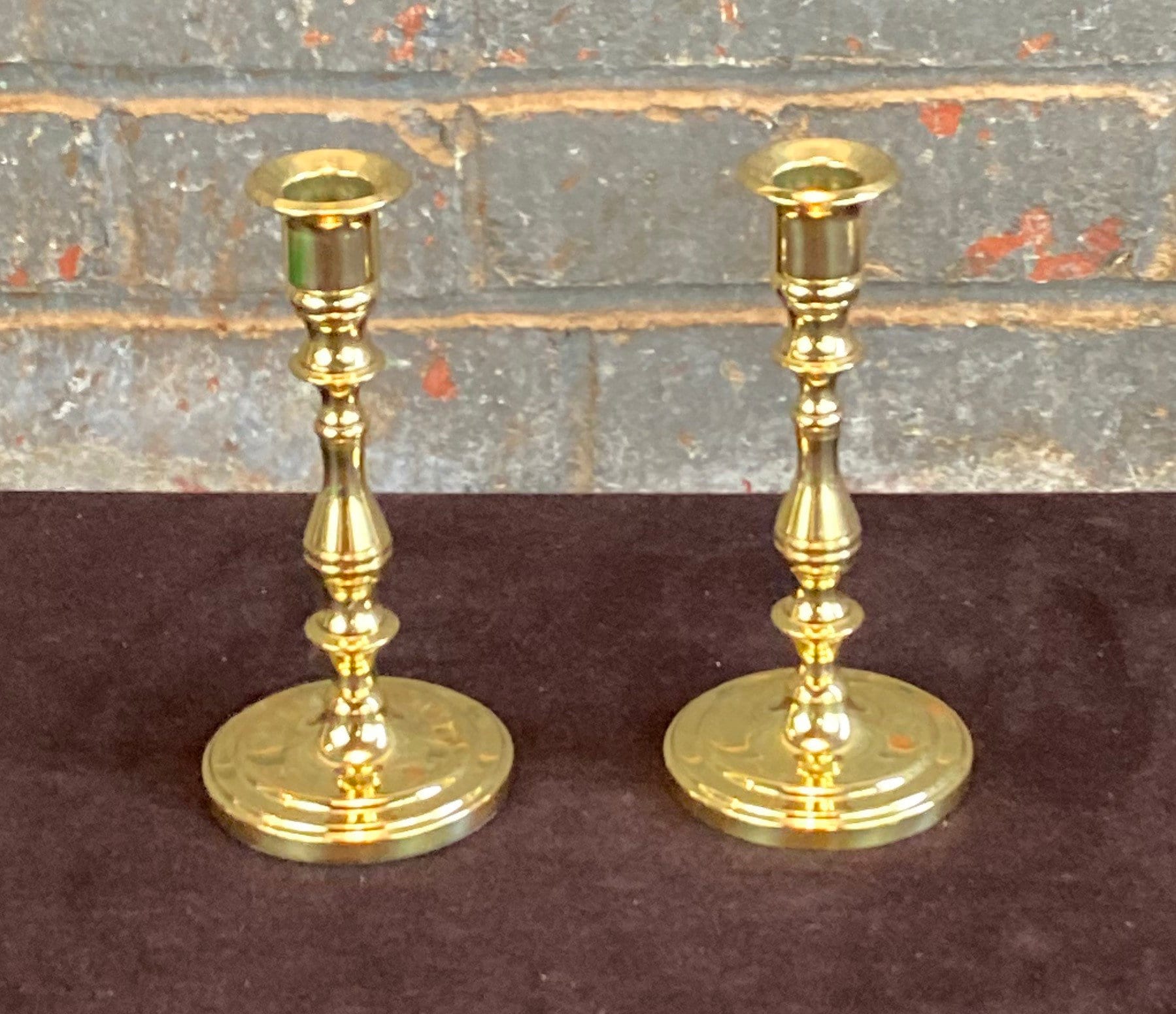 Pair Baldwin Brass Candle Holders, 7 Tall, Solid Brass Candlesticks