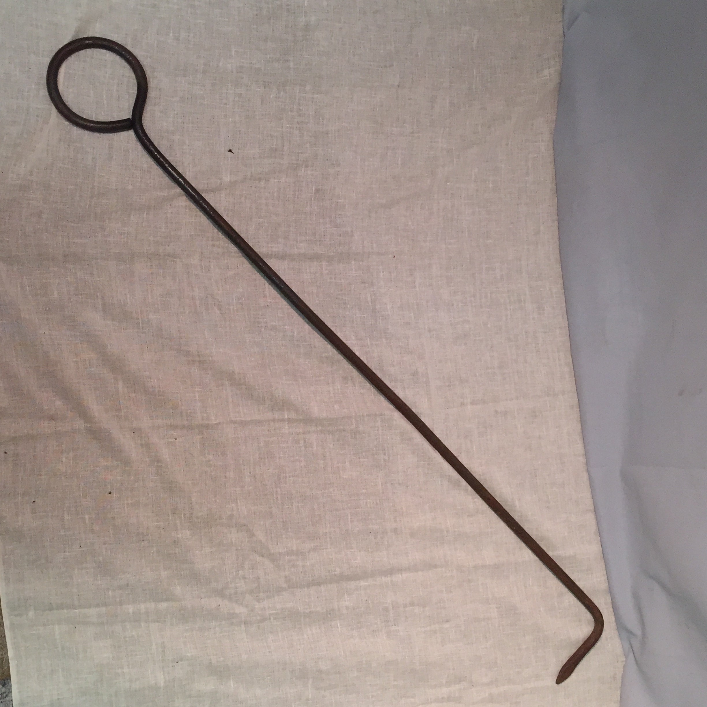 Antique Large 40 Hand Iron Fireplace Log Poker, Primitive