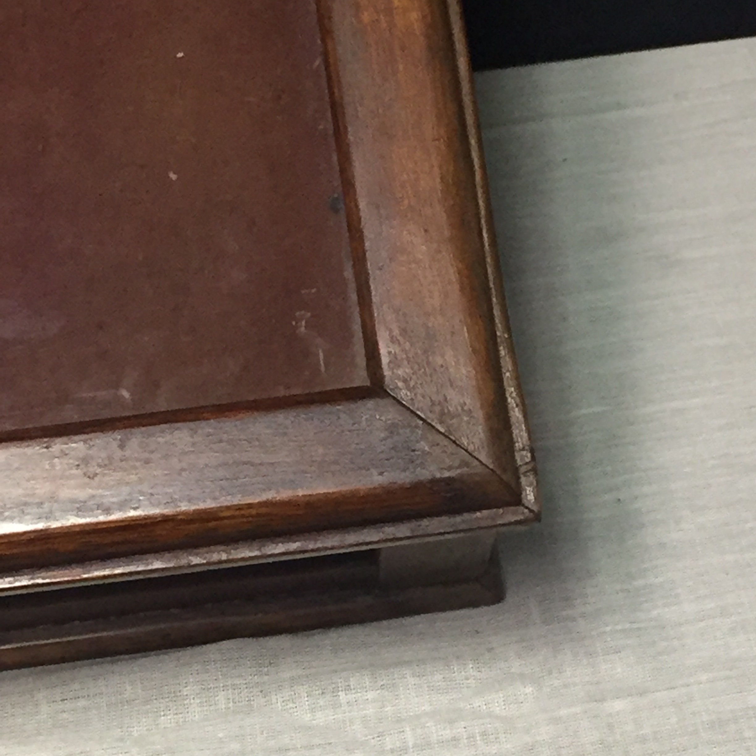 Vintage Dark Wood and Glass Table Top Display Case with Hinged Glass