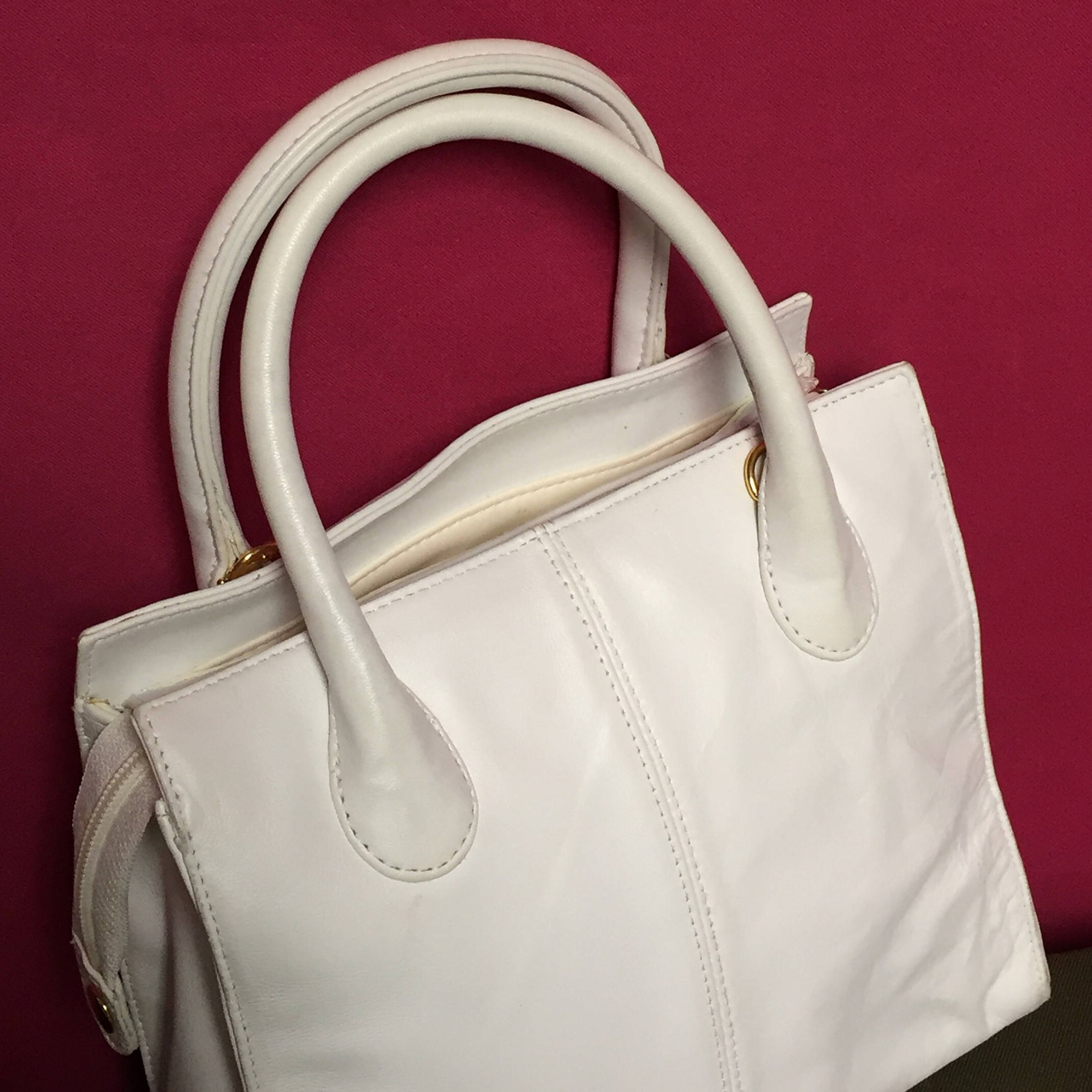Vintage Giani Bernini, White Leather Handbag,