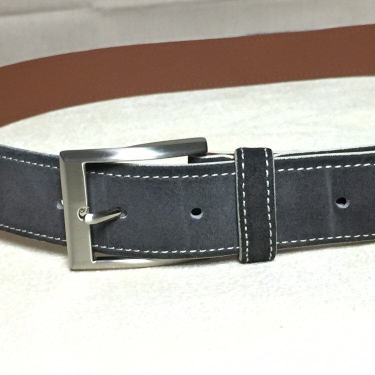 Johnston & Murphy Gray Suede Belt, Silver Tone Belt Buckle, Leather