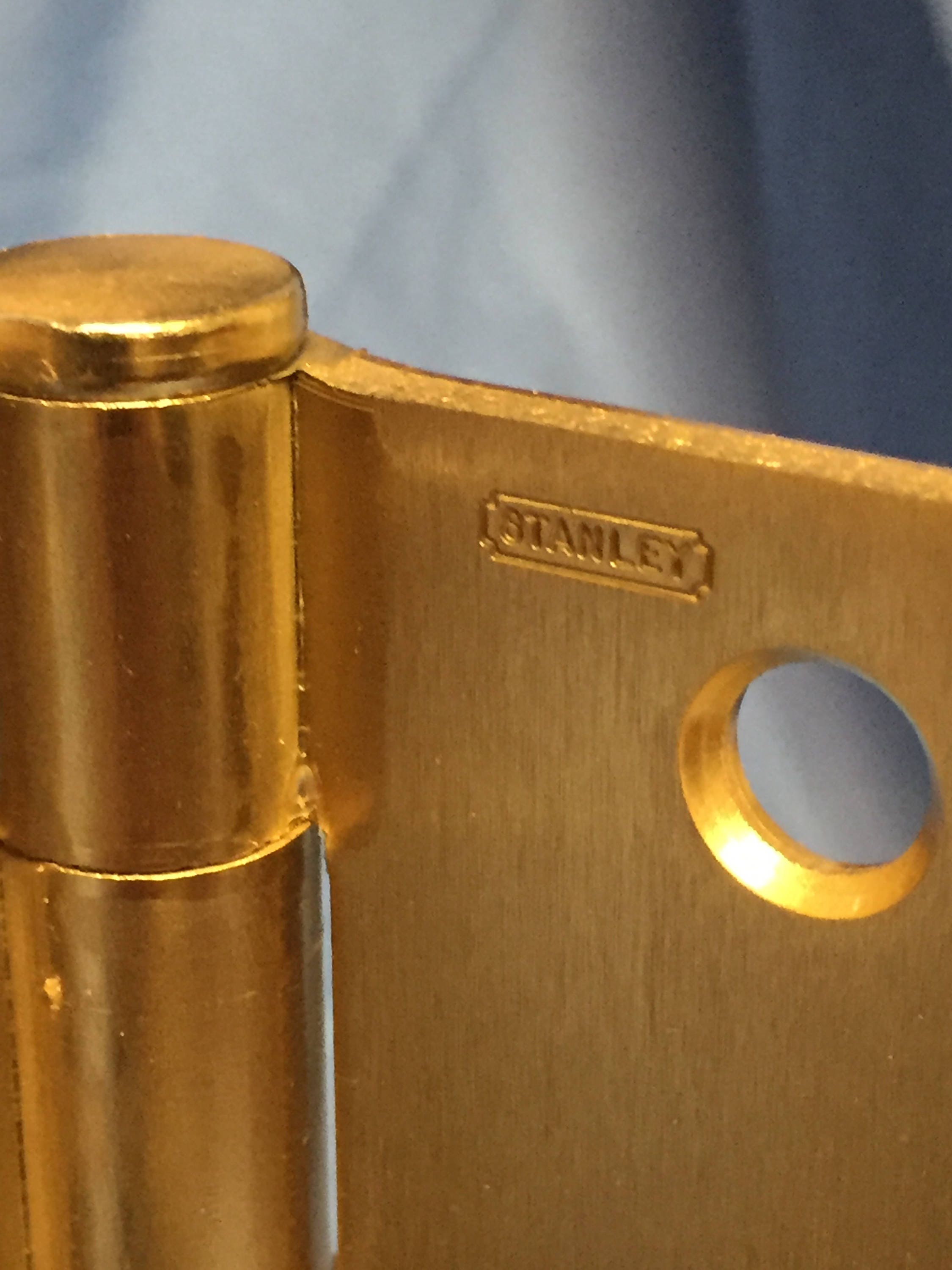 New STANLEY F179 Heavy Duty Satin Brass Door Hinges 4.5 x 4.5, Square