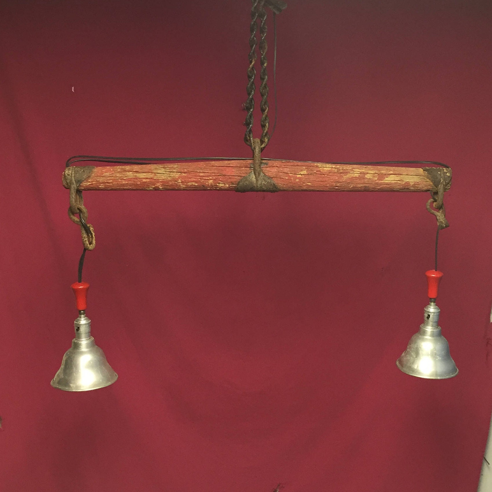 UNIQUE Double Pendant Ceiling Light Repurposed Horse Yoke Light