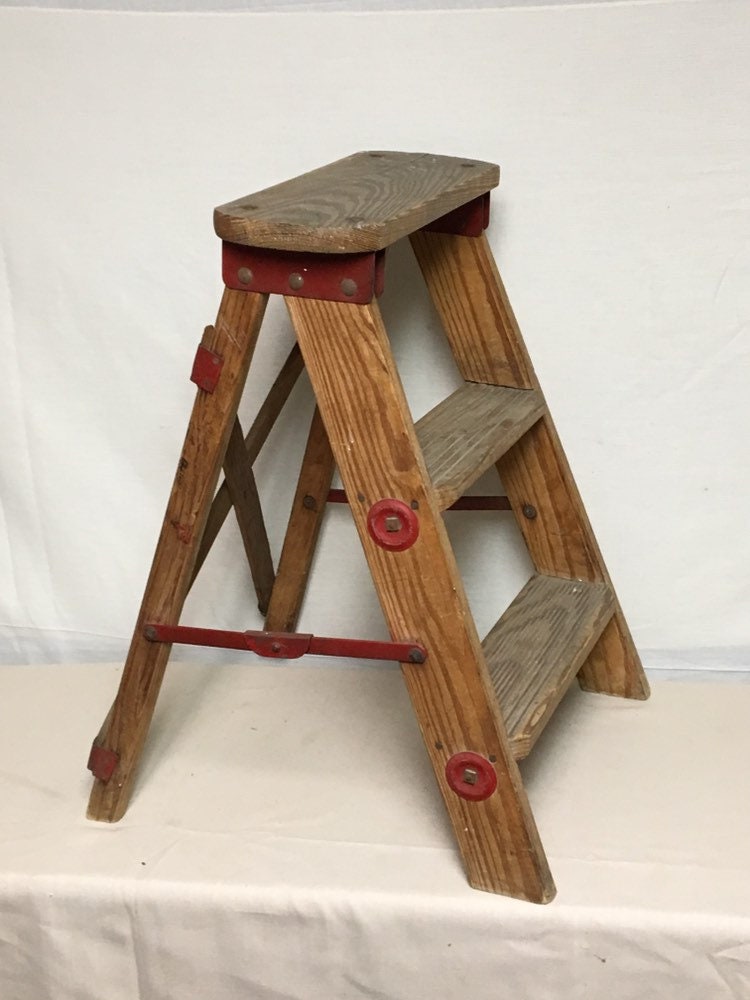 Small Unique Shabby Wooden Step Ladder 22 (2 step), with the Original