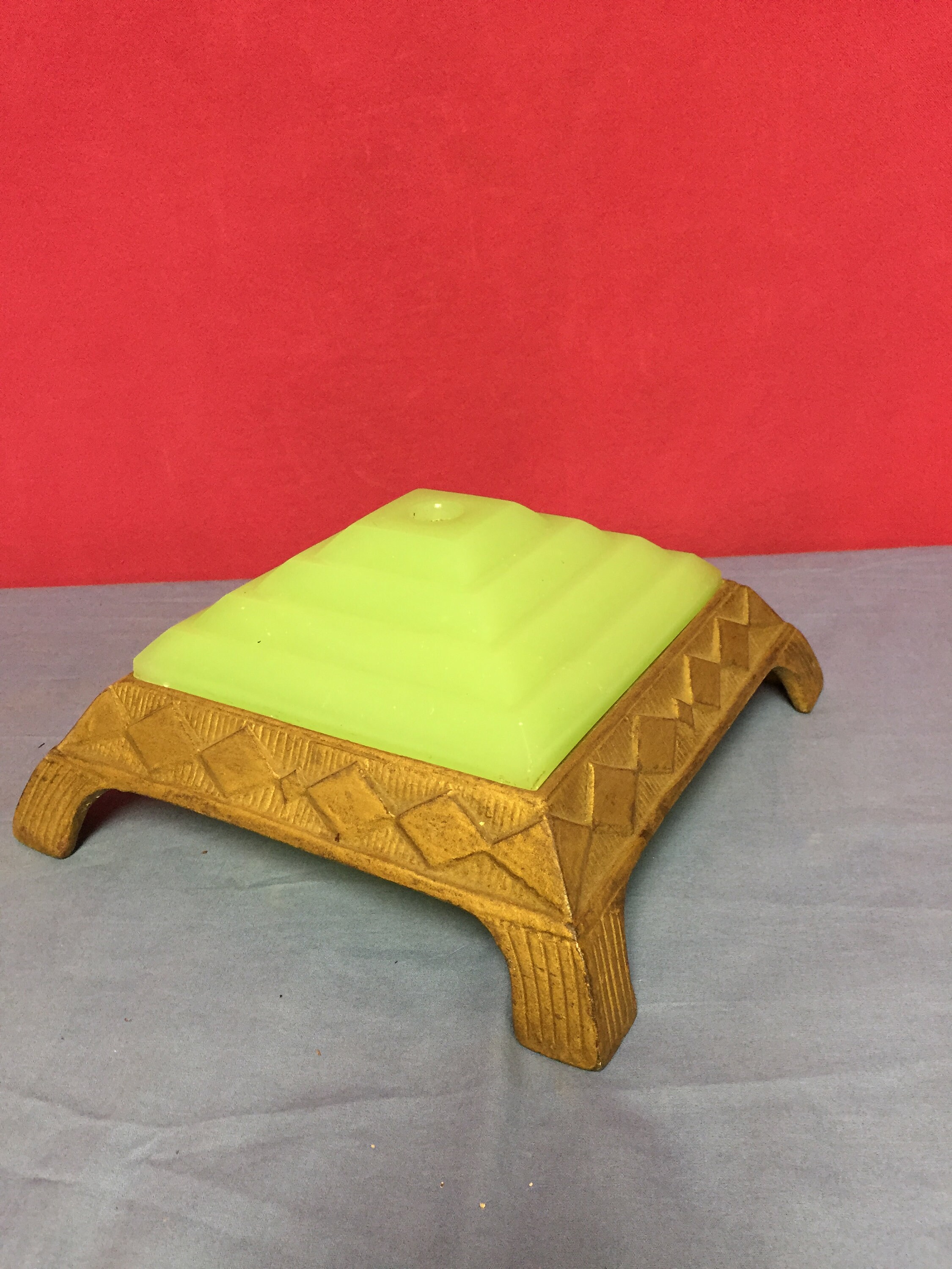 Antique Cast Iron Jadeite Floor Lamp Base, Floor Lamp Parts, Green Jade Smoking Stand Footed