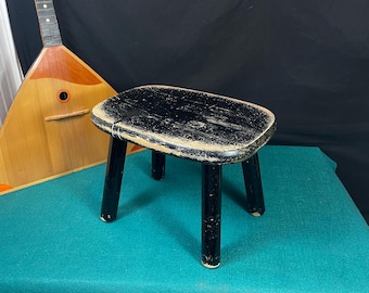 1960's Homemade Shabby Black Wooden Stepstool, Primitive Footstool