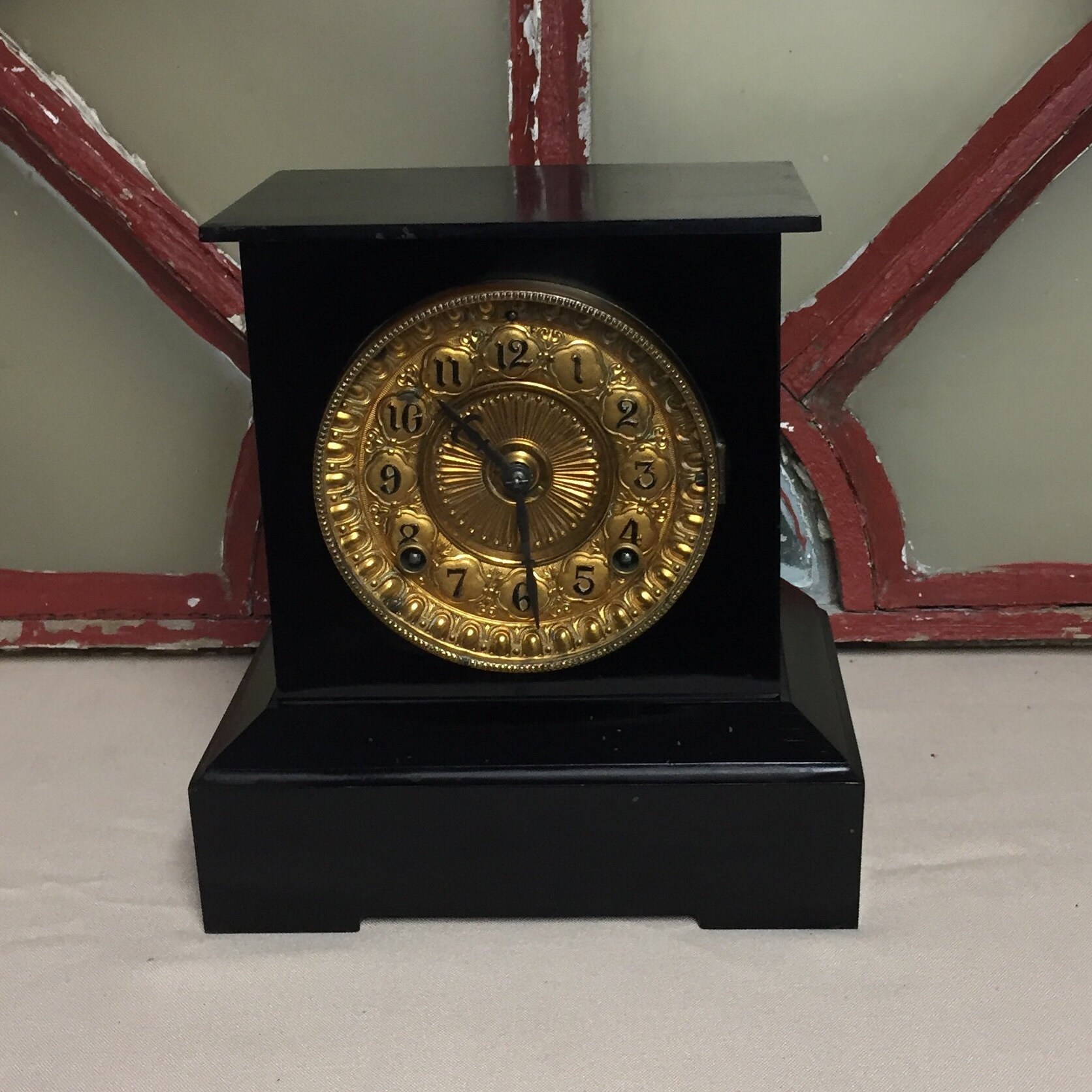 Antique 1900's Ansonia Iron Mantel Clock with Chimes, 7 Day Key Wind