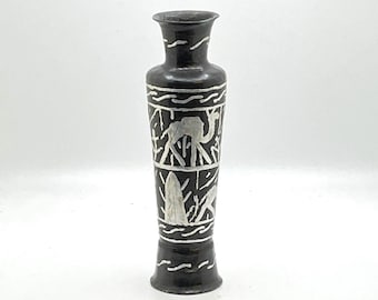 Egyptian Brass and Silver Cairoware Vase, 5-1/2" tall