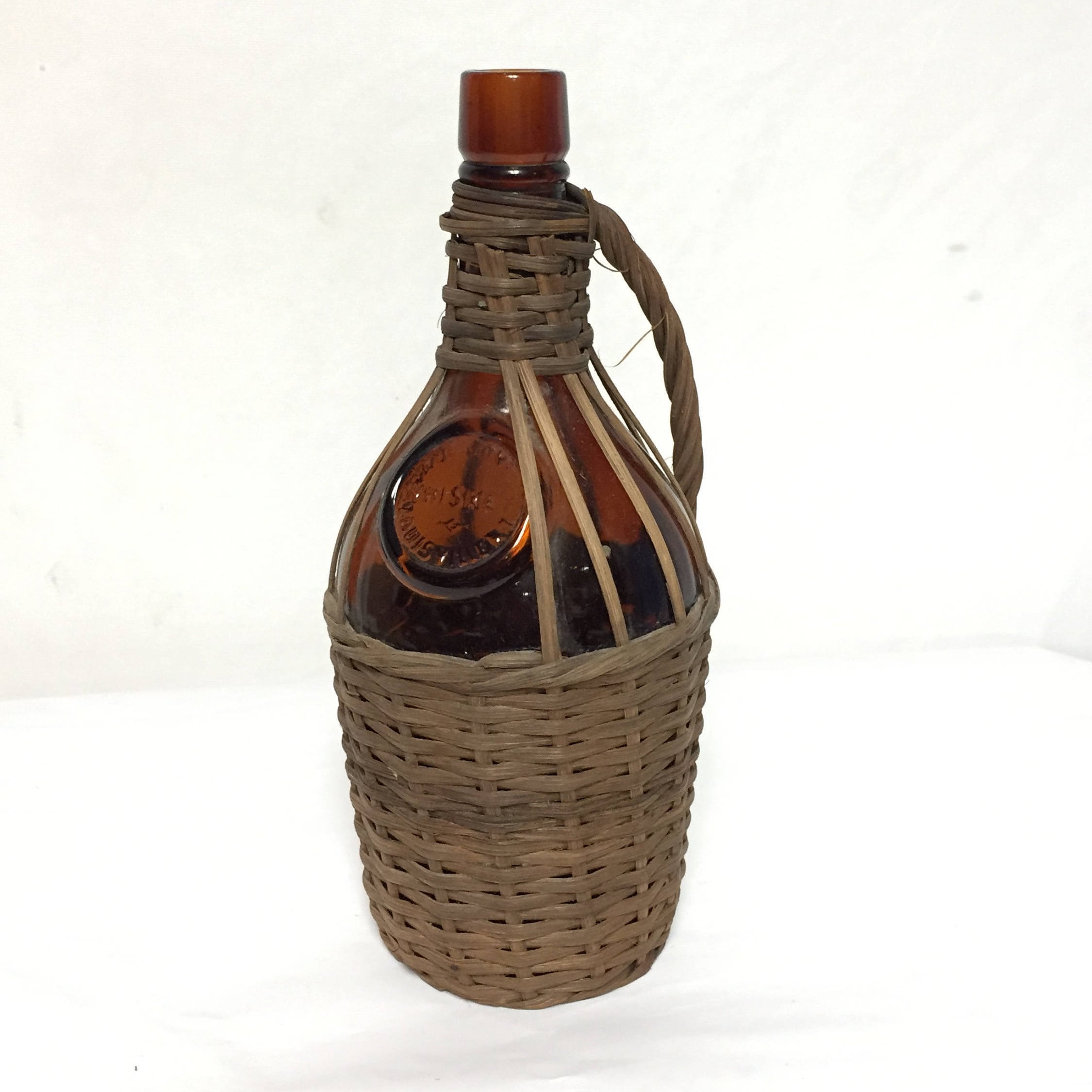 2 Vintage Demijohn Wicker Cork Top Bottles
