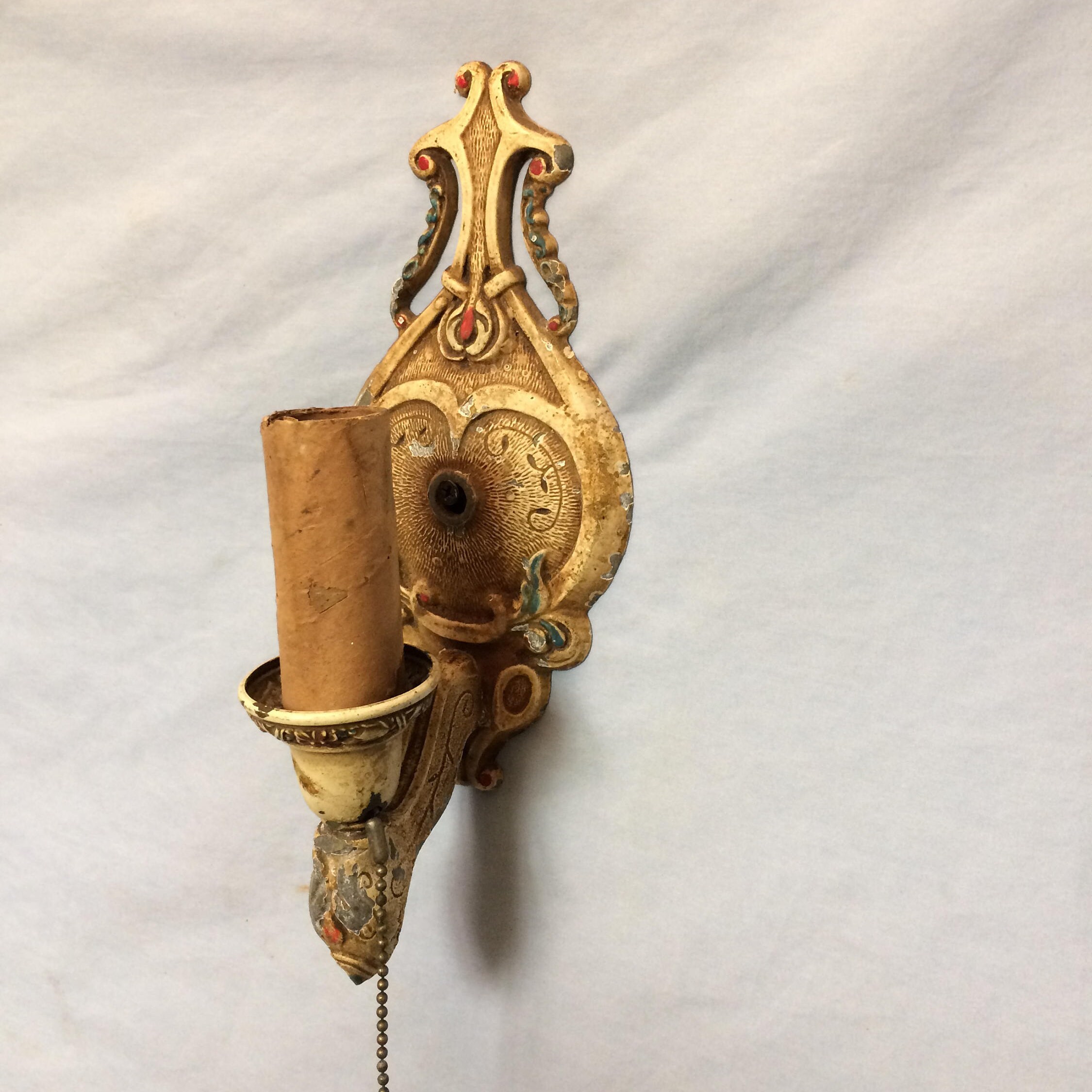 Antique 1930's Cast Iron Electric Sconce, Cast Iron Salvage Wall Sconce, Art Deco Light Fixture