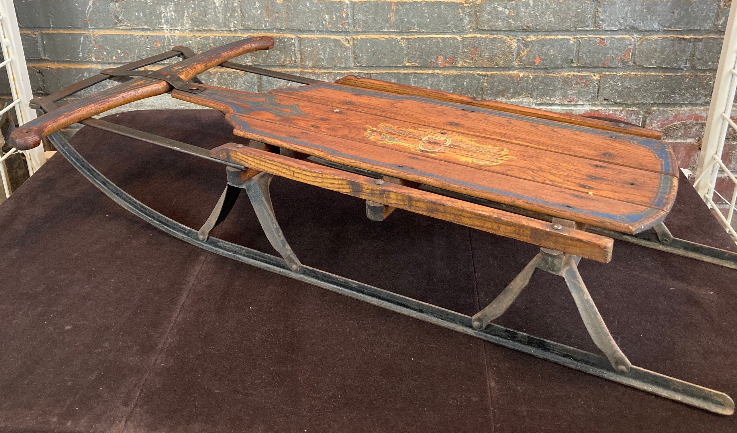 Antique 39 Runner Snow Sled Wooden Sled Porch Decor