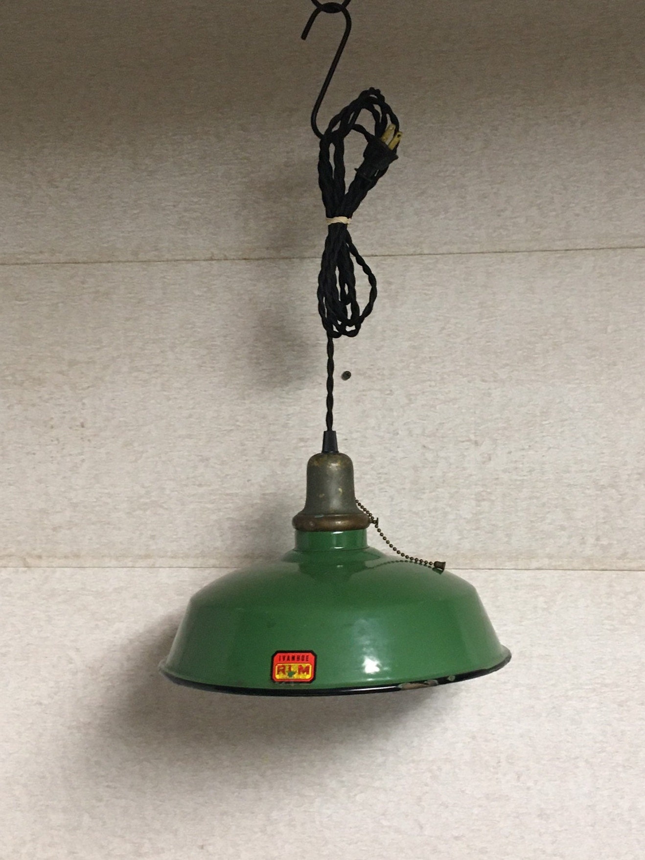 1940's Ivanhoe 12 Green Industrial Porcelain Enamel Barn Light, Gas