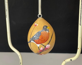 Hand Painted Robin Egg Gourd, Artist Signed