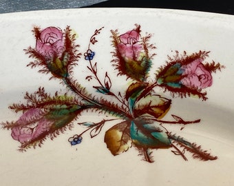 20" Prospect Hill Pottery,  Dale & Davis, Antique Ironstone Oval Platter, Moss Rose, Trenton NJ