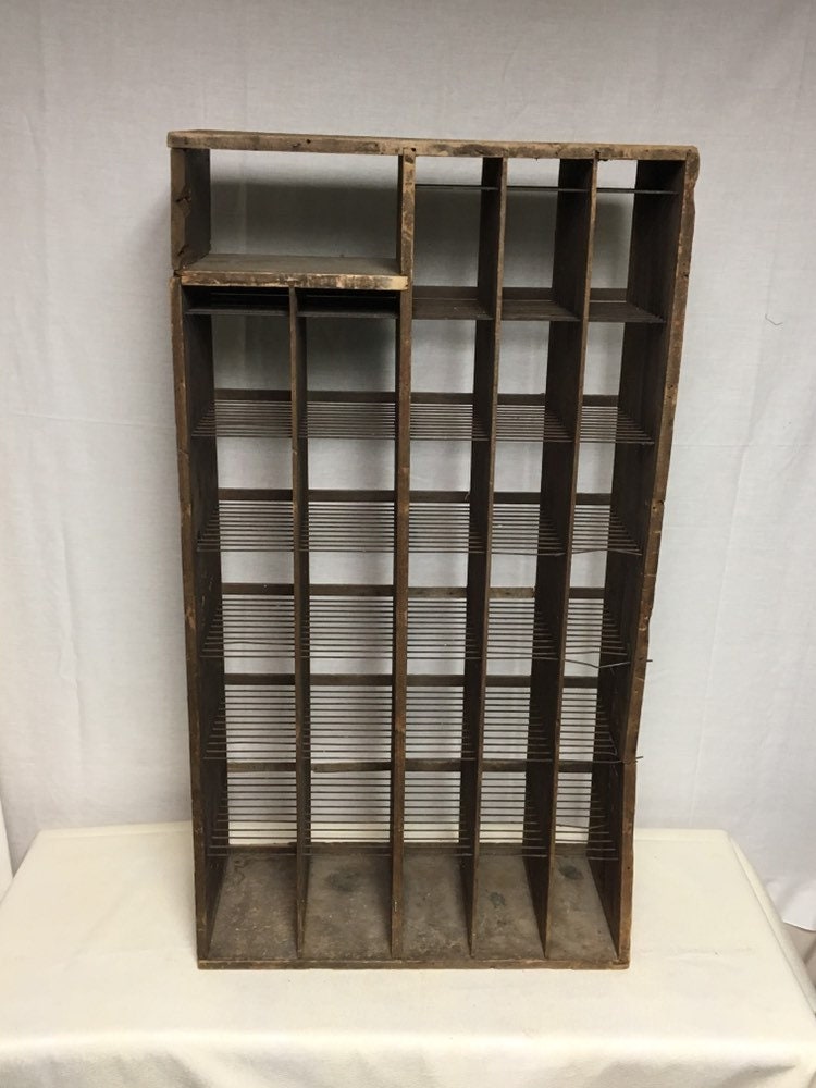Early 1900's Post Office Wooden Mail Sorter Cubbies , Antique Cubby Storage