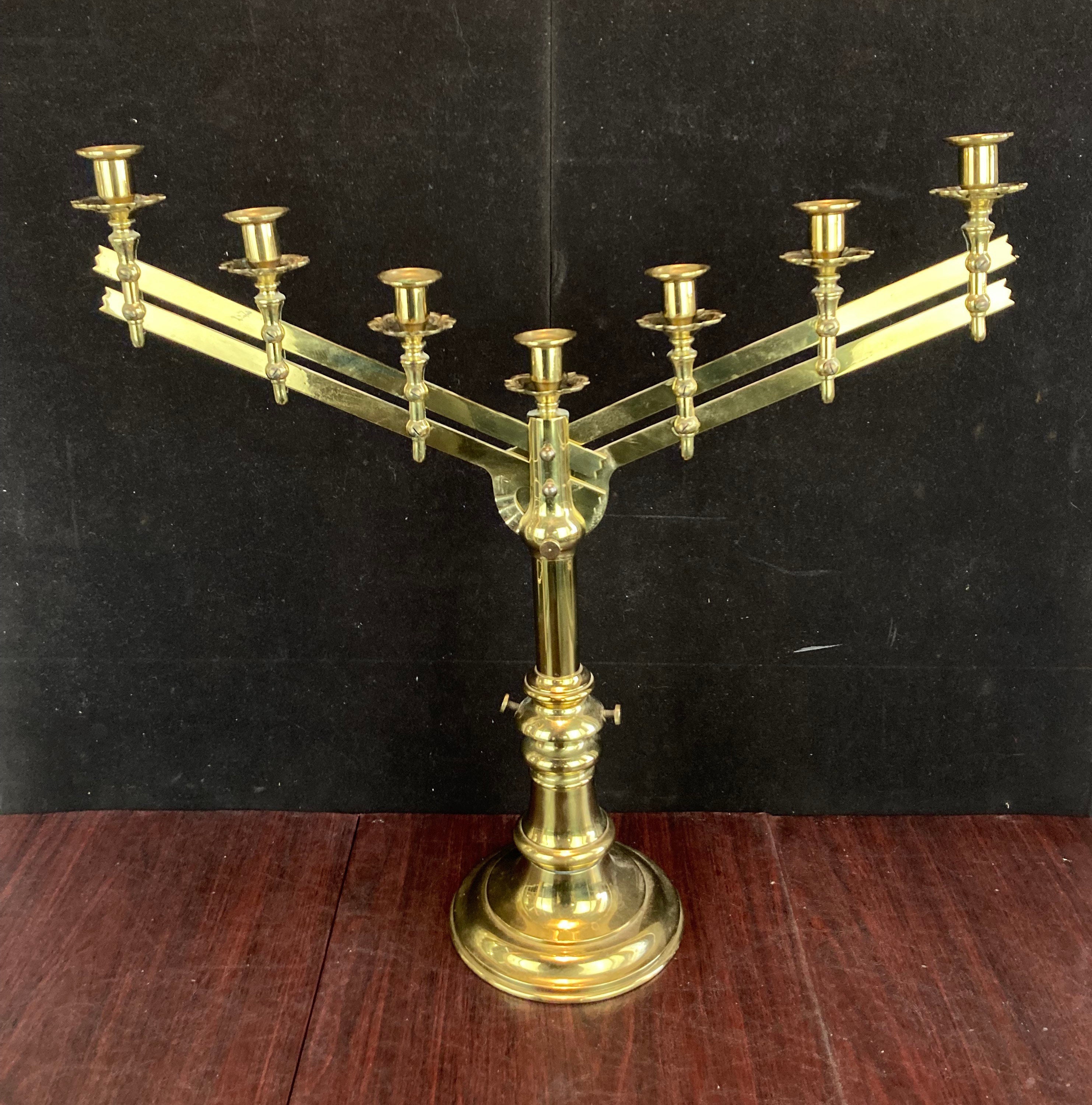 Antique Brass Church Alter Candelabra, 7 Candles