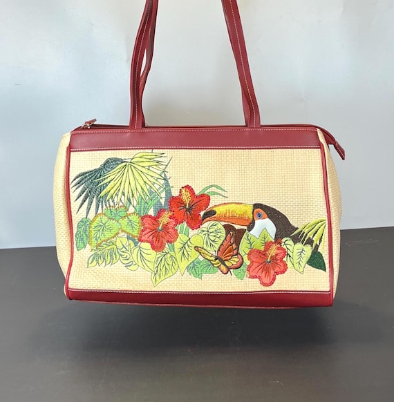 Etienne Aigner, Woven Straw and Faux Leather Handbag With