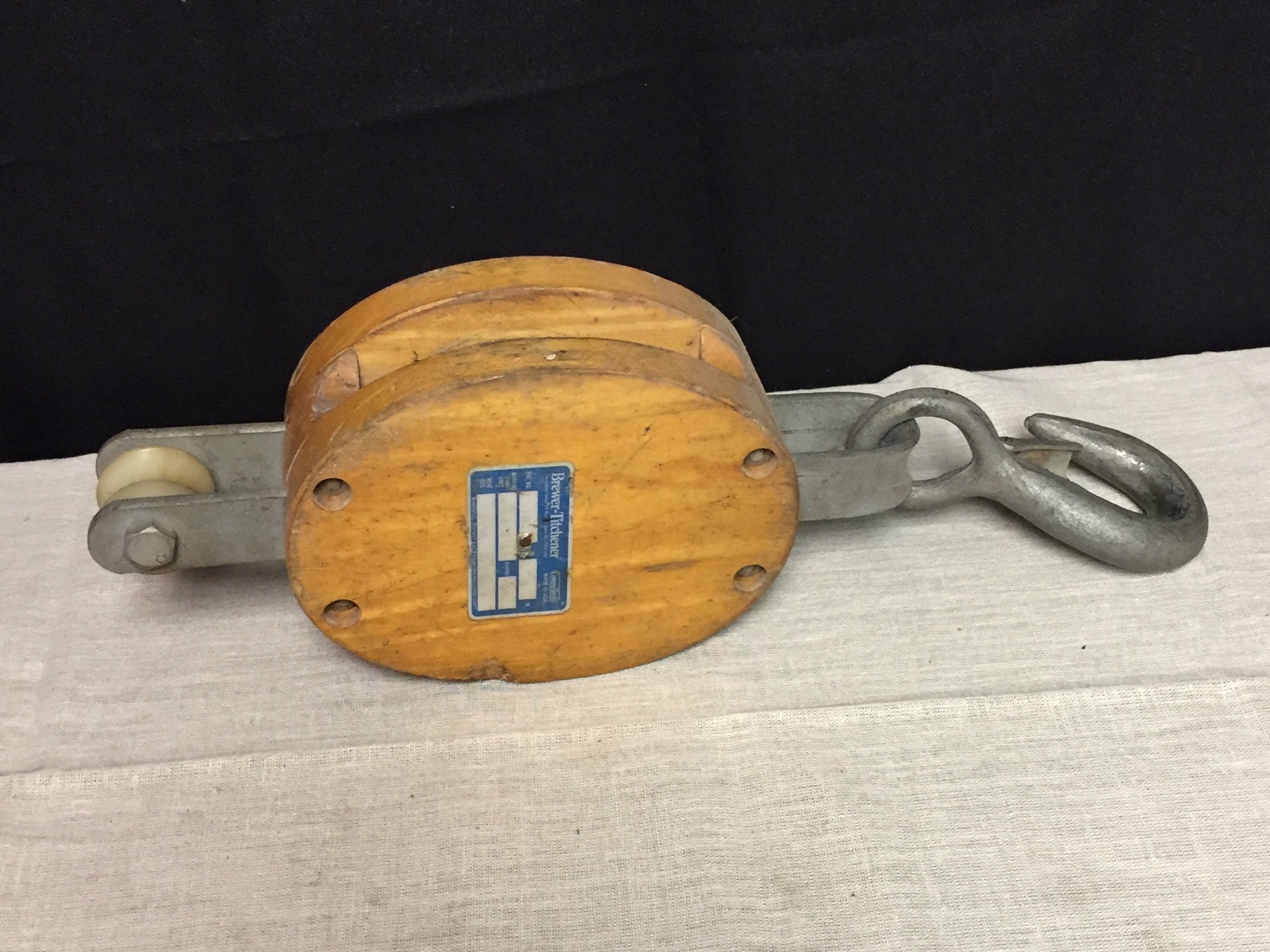 Vintage Brewer Titchener Wooden Pulley Block and Tackle, Cooper Tools
