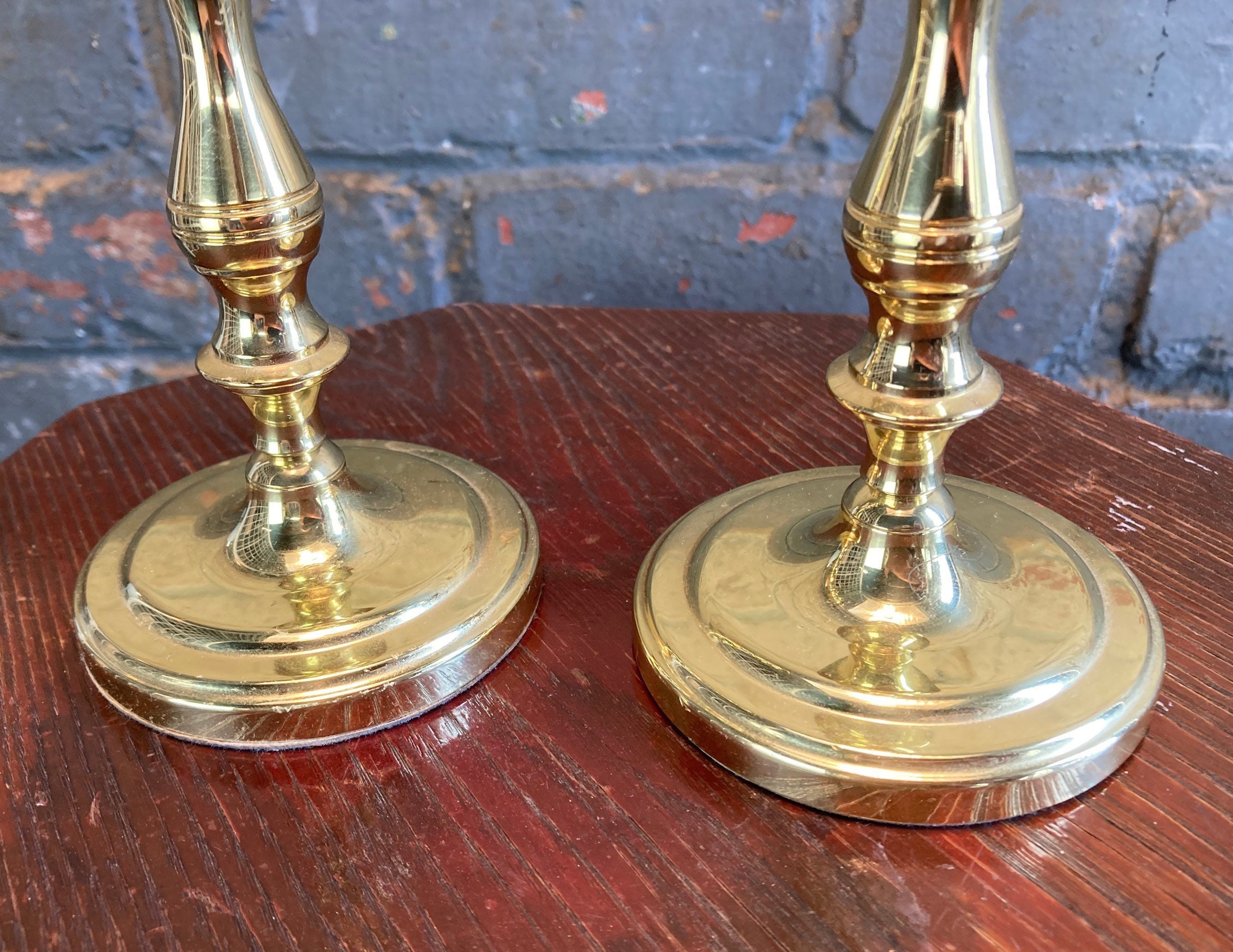 Pair Baldwin Brass Candle Holders, 7 Tall, Solid Brass Candlesticks