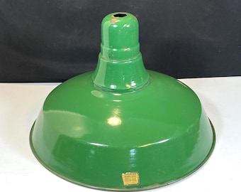 18" Wheeler "Dome 500" Green Enamel Industrial Ceiling Light Shade, 1940's Gas Station Light