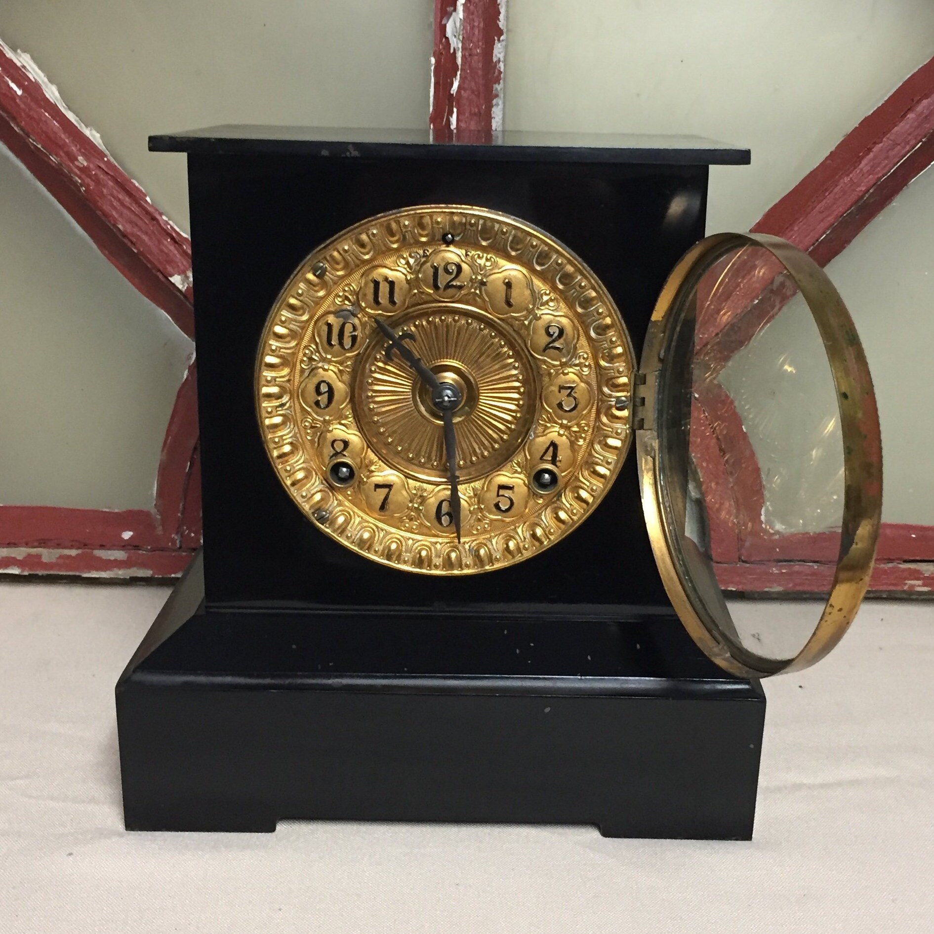 Antique 1900's Ansonia Iron Mantel Clock with Chimes, 7 Day Key Wind