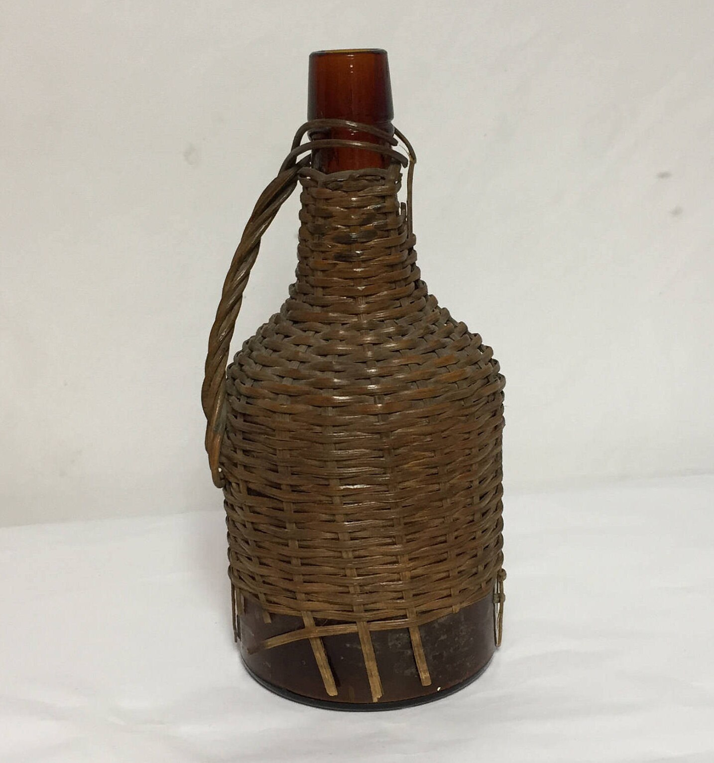 2 Vintage Demijohn Wicker Cork Top Bottles