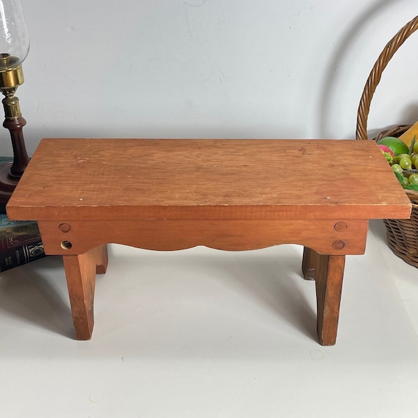 Vintage Homemade Wooden Stepstool, Handmade Wood Plant Stand Footstool