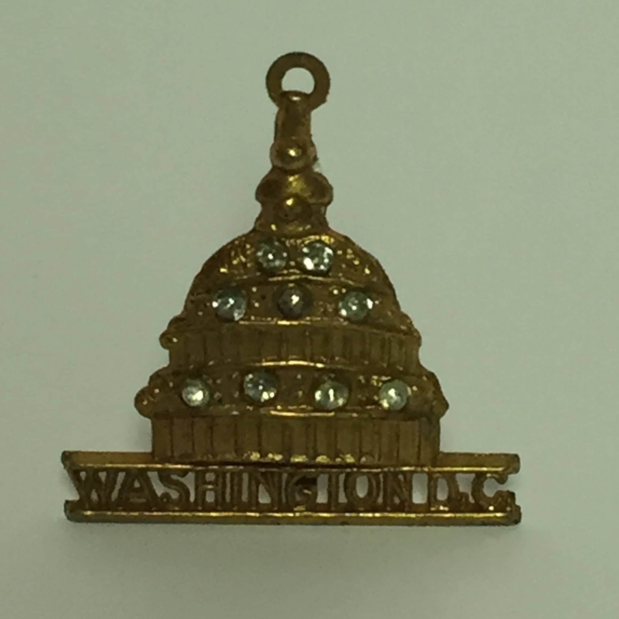 Gold Tone Pin, Washington DC, Capitol Building Brooch, Pin with Rhinestone, Souvenir Pin