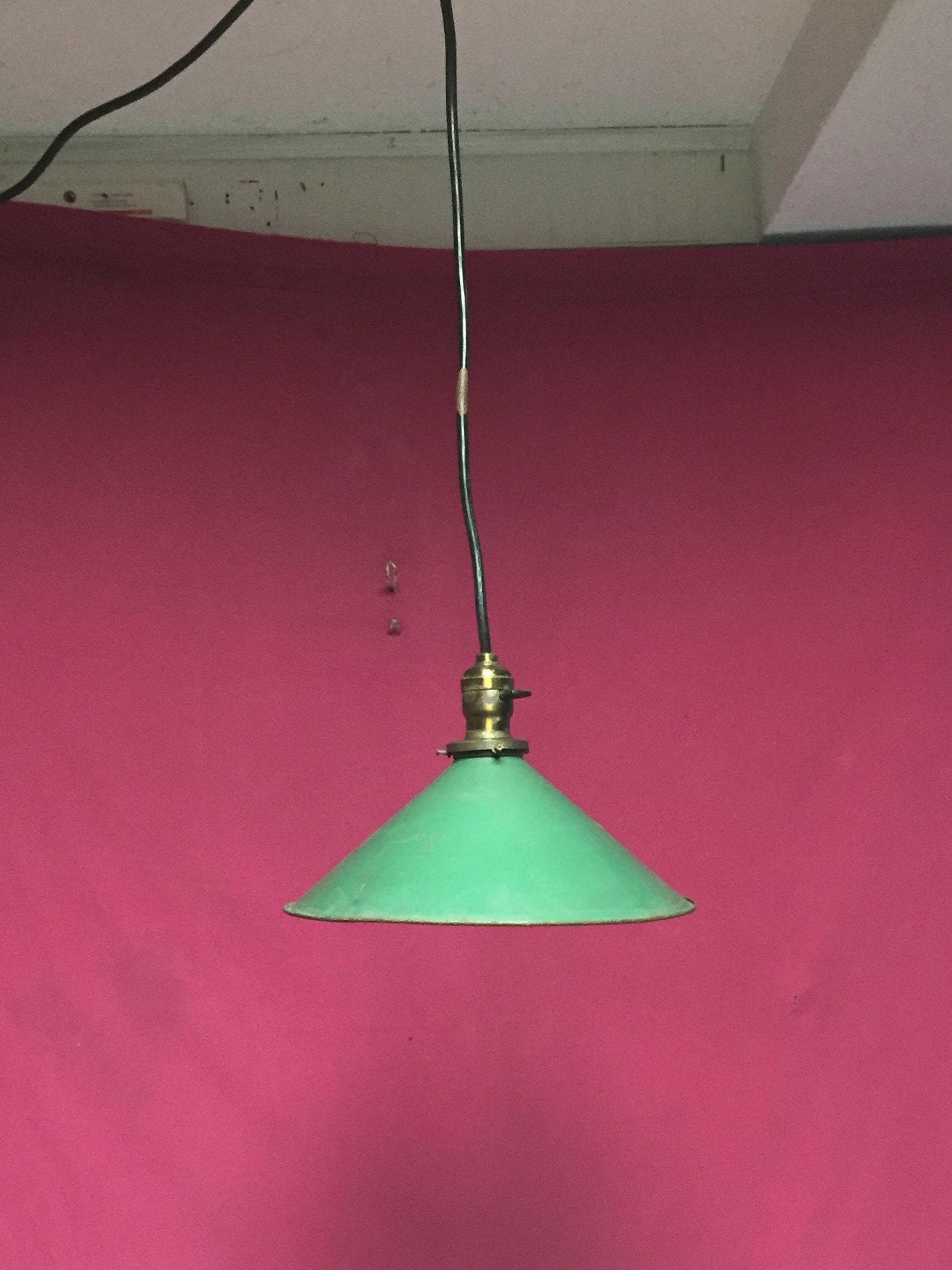 Old Industrial Green Metal Pendant Light Fixture Old Rusty Barn