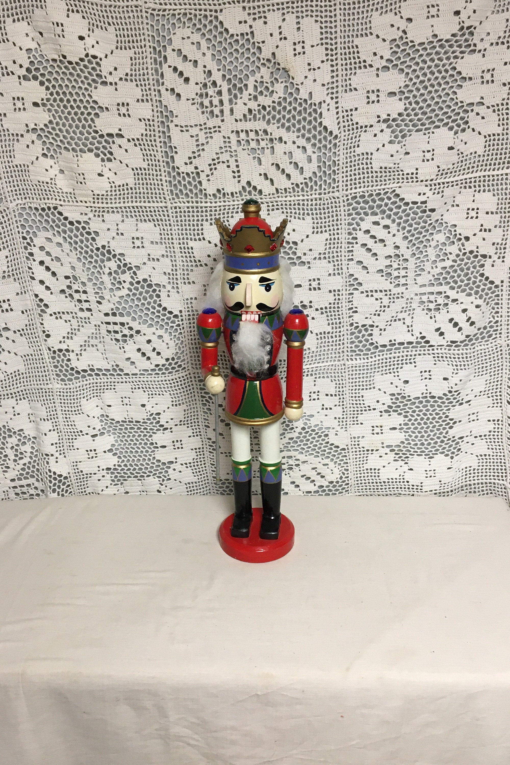 Large Wooden Nutcracker, Traditional Christmas Decoration, Painted Wood