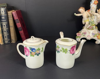 Antique A.E. Gray & Co, Hanley, Porcelain, Single Serving Teapot with Handle and Creamer, Set of 2