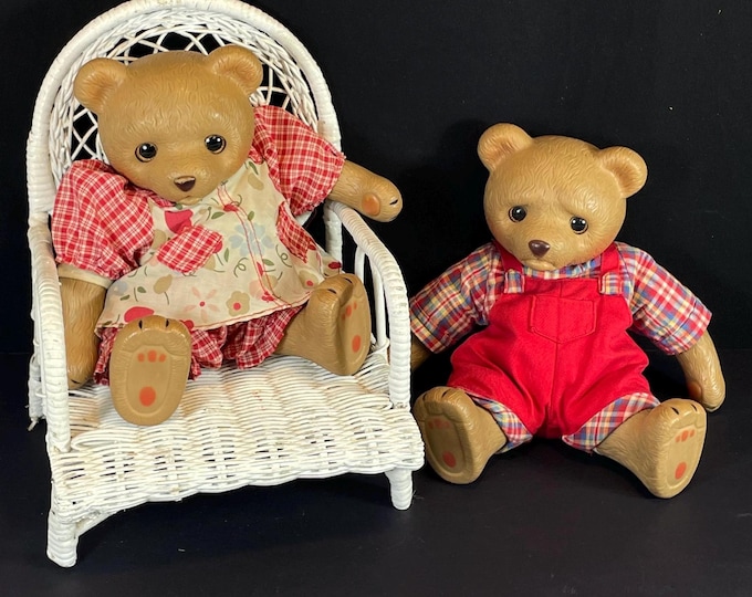 Featured listing image: Berenguer Bears, Plush Girl and Boy in Country Outfits, Pair of 2b