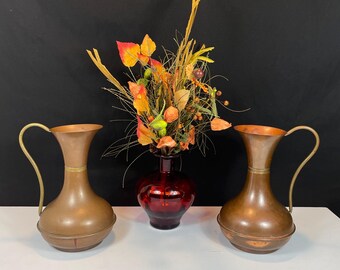 Set of 2 Mid Century Copper Water Pitchers