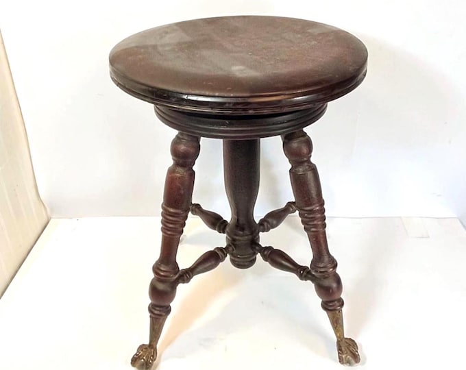 Featured listing image: Early 1900's Tonk Co. Adjustable Piano Stool: Iron Claw & Glass Ball Feet