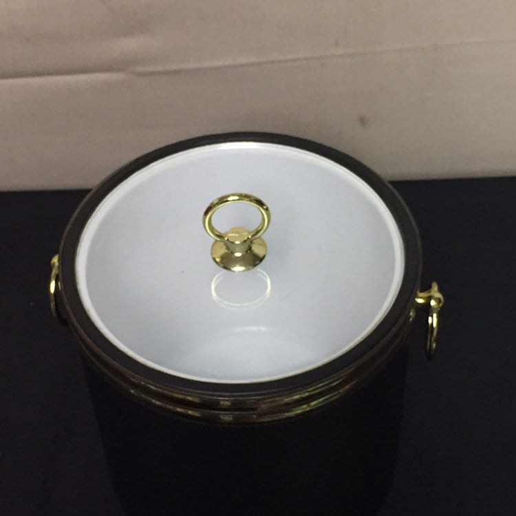 Black Vinyl Ice Bucket with Gold Tone Stand, Drulane Towle Company