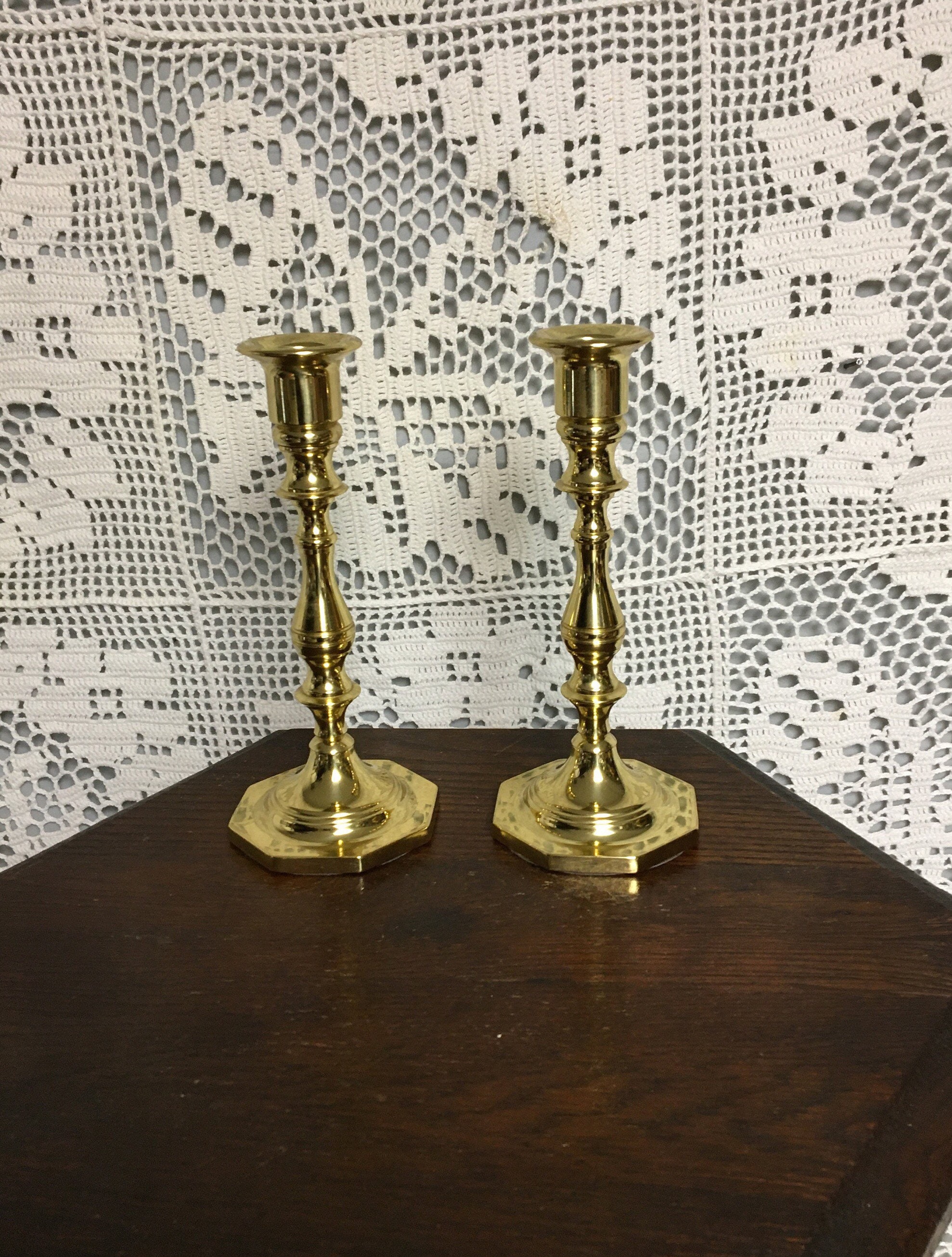 Pair Baldwin Brass Candle Holders, 7 Tall, Solid Brass Candlesticks