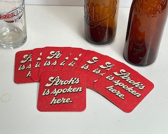 Stroh's Brewery Set of 10 Unused "Stroh's Is Spoken Here" Beer Drink Coasters, Double Sided