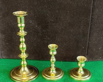 3 Baldwin Brass Candle Holders, Solid Brass Candlesticks, Made in USA
