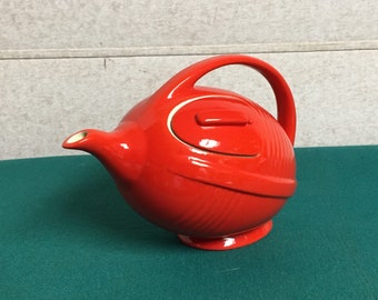 Hall China 1930's Novelty Teapot, Rare Football Teapot, Chinese Red Hall Teapot, Vintage Teapot, Hall Pottery