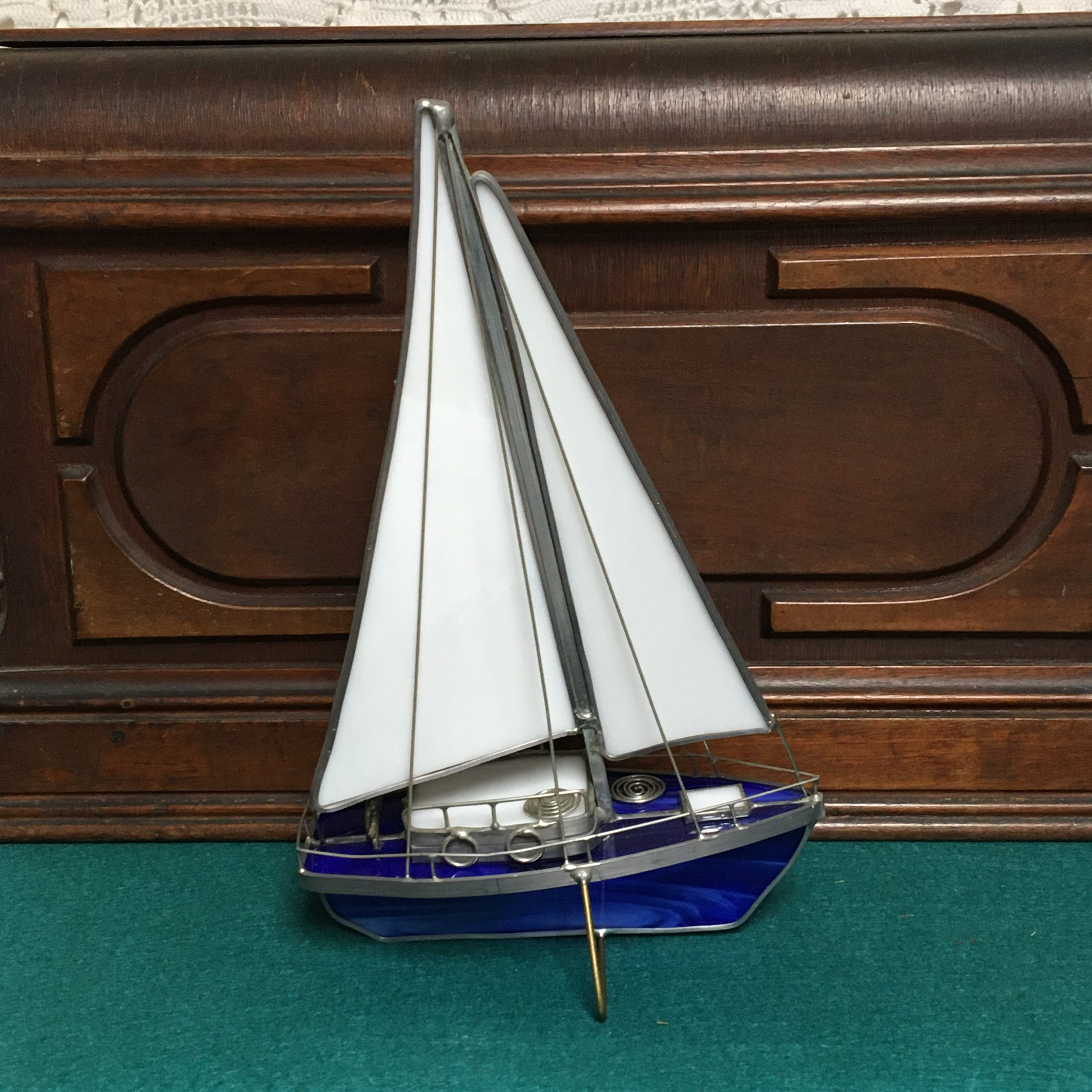 Stained Glass 3D Sailboat, Model Sailboat Sculpture, Sailing Yacht, Nautical Folk Art, Ship