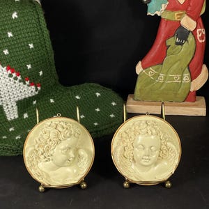 Pair of Two (2) Cherub, Angel, Bas Relief Mini Plaques