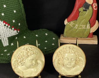 Pair of Two (2) Cherub, Angel, Bas Relief Mini Plaques