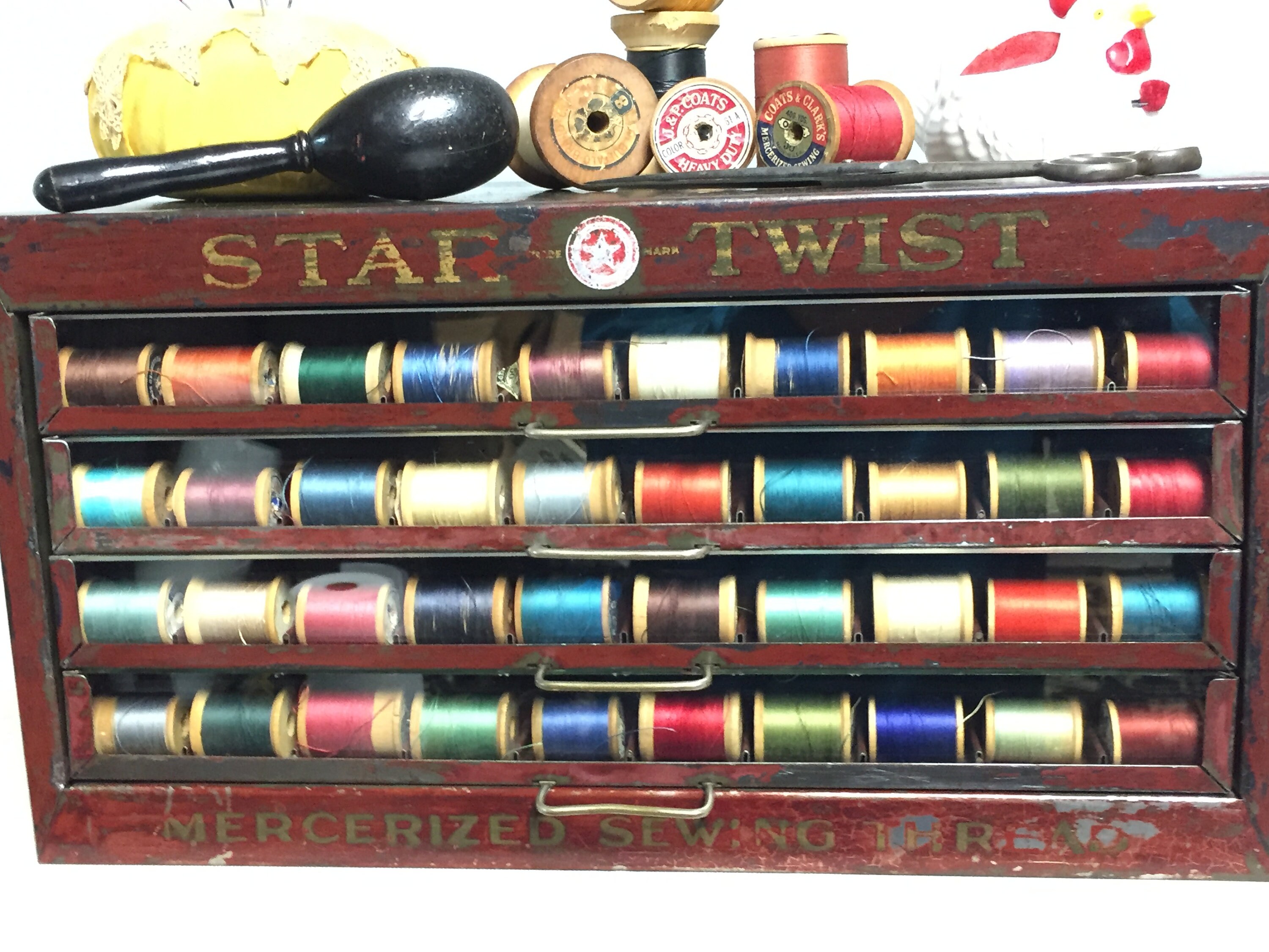 Vintage STAR Twist Mercerized Thread 4 Drawer Steel Sewing Parts