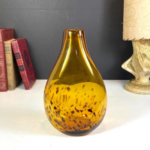 Amber Tortoiseshell Ovoid Glass Vase, Hand Blown Art Glass