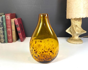 Amber Tortoiseshell Ovoid Glass Vase, Hand Blown Art Glass
