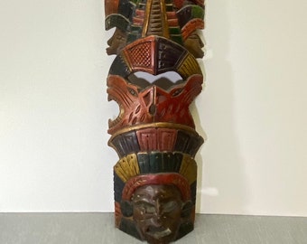 Hand Carved Wooden Mask from Mexico, 21" Mayan / Aztec Folk Art Mask