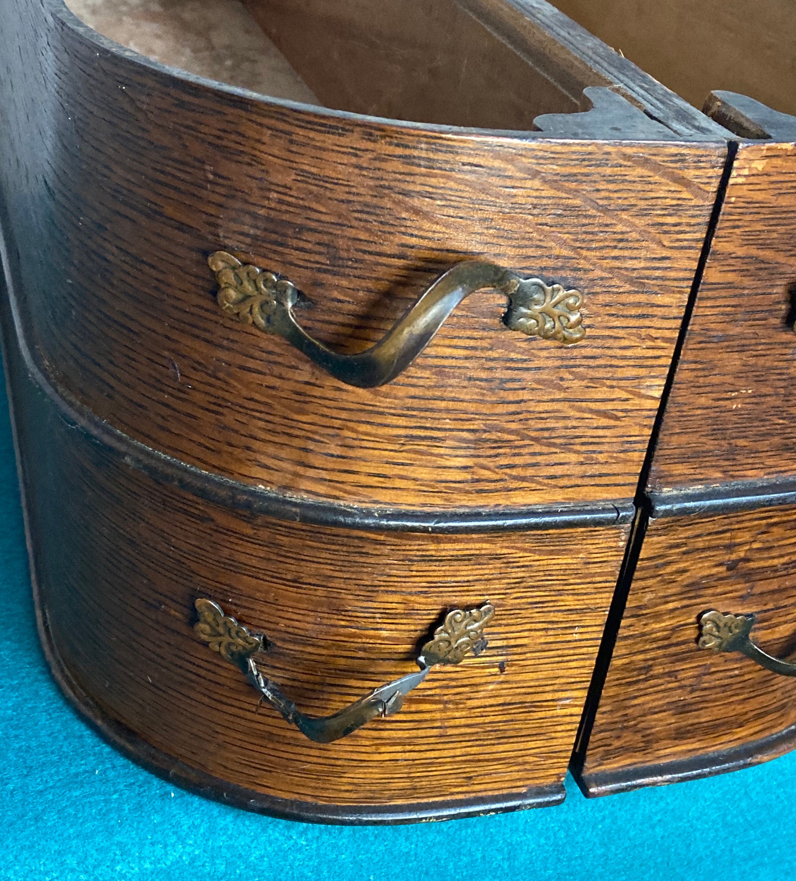 4 Singer Rounded Oak Sewing Machine Wooden Drawers with Iron