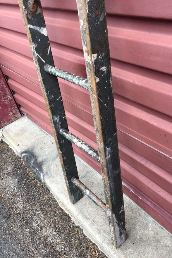 Antique 54 Green Wooden Blanket Ladder with Unusual Hardware and Chippy